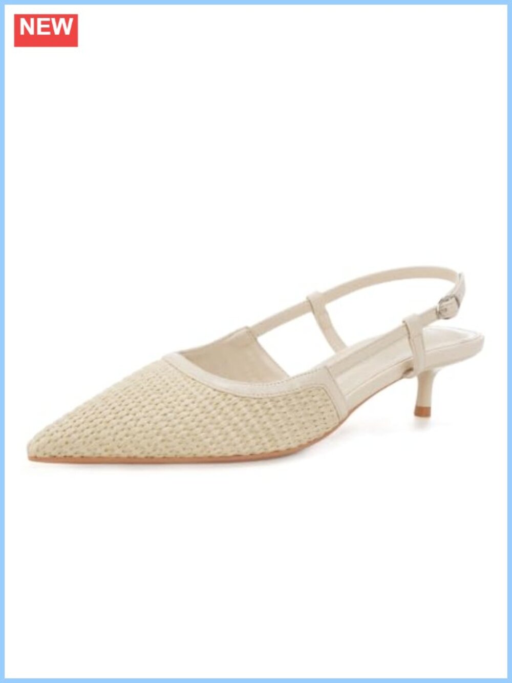 Women's Woven Pointed Toe Low Kitten Heels Slingback Pumps Faux Rattan
